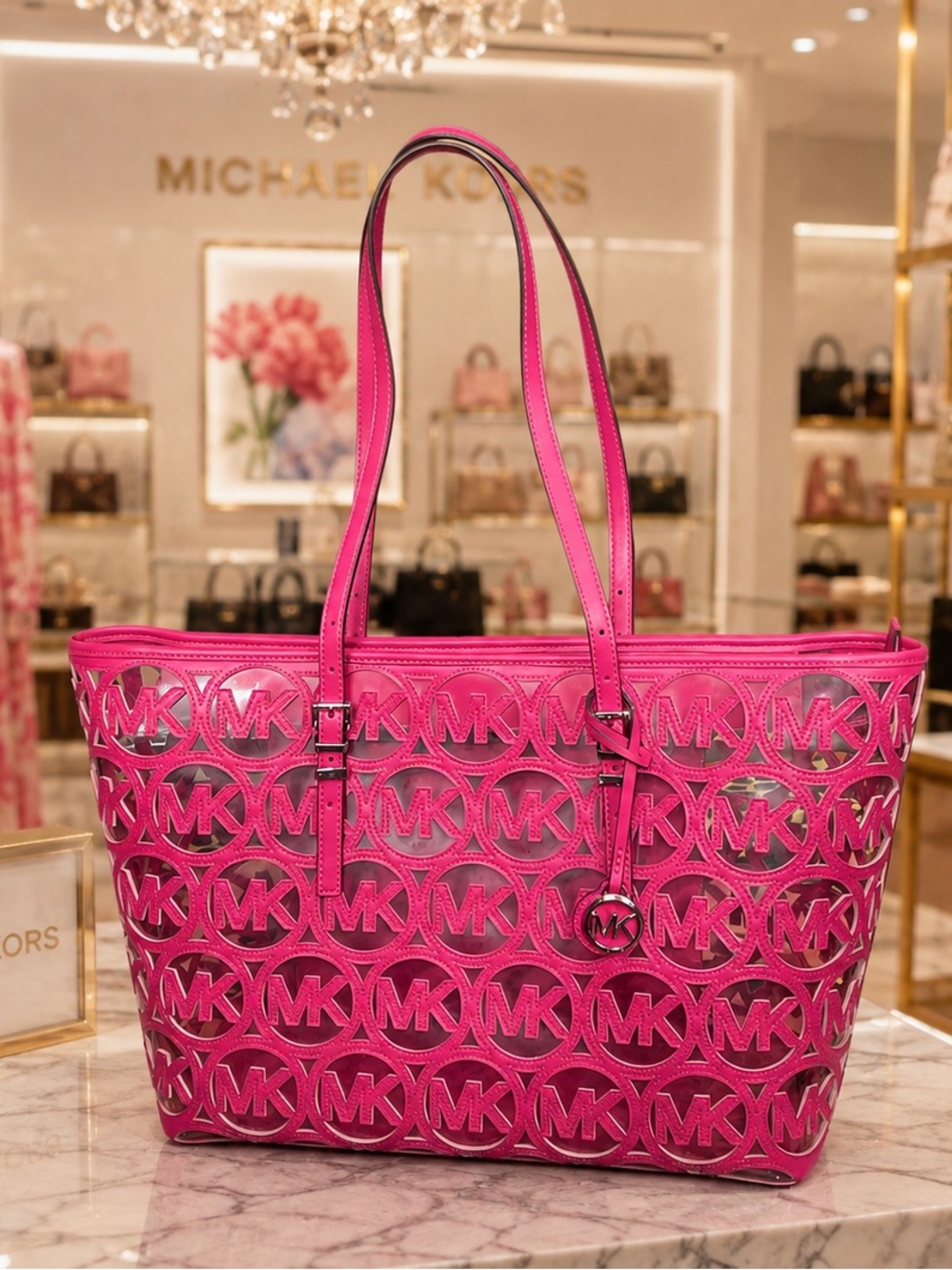 Michael Kors Pink Logo Tote Bag logo-cutout tote bag see blow for size New